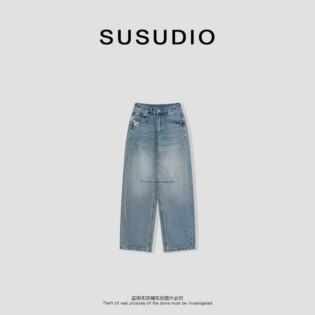 SUSUDIO 100棉春夏百搭设计款立体剪裁水洗牛仔裤40052