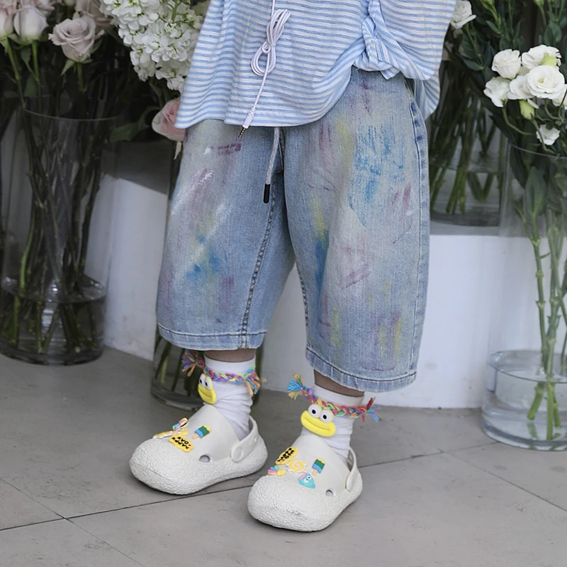 【现货】Jimmy妈童装 奇趣玩家夏季儿童轻薄软糯彩绘牛仔七分裤短裤