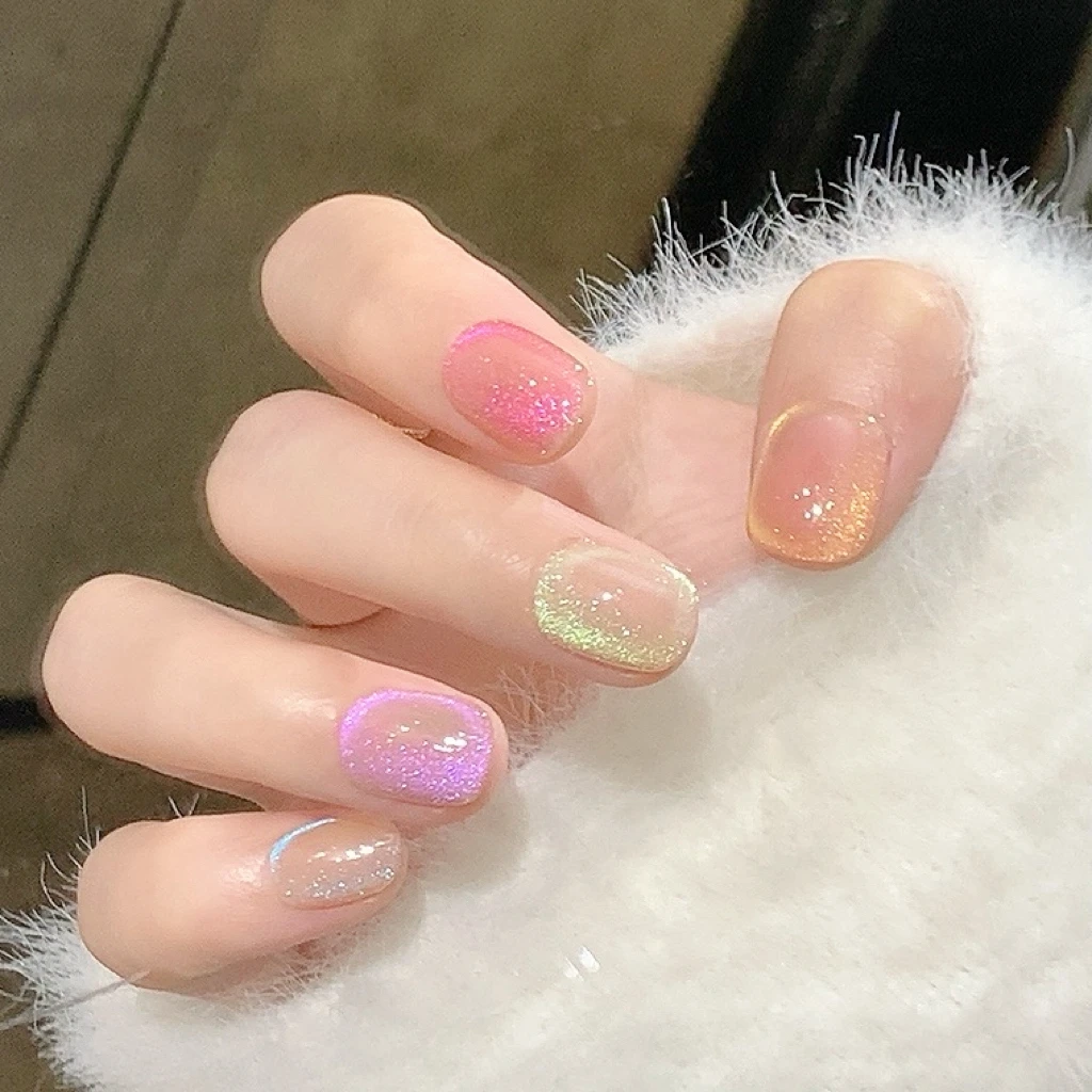 【彩色汽水】三仟设计手工穿戴甲 缤纷糖果彩色猫眼 夏日活力美甲