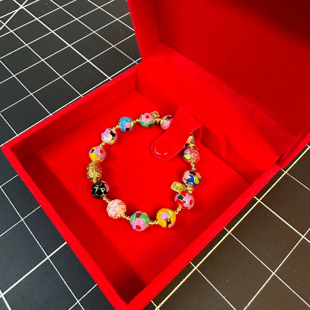 【直播拆】景泰蓝精品香灰珐琅水晶合金串珠DiY手链手工