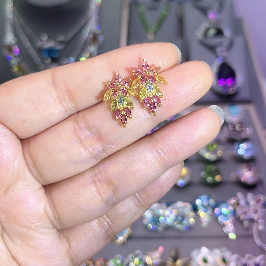 【闪购商品】碧玺耳饰银S925镶嵌耳饰