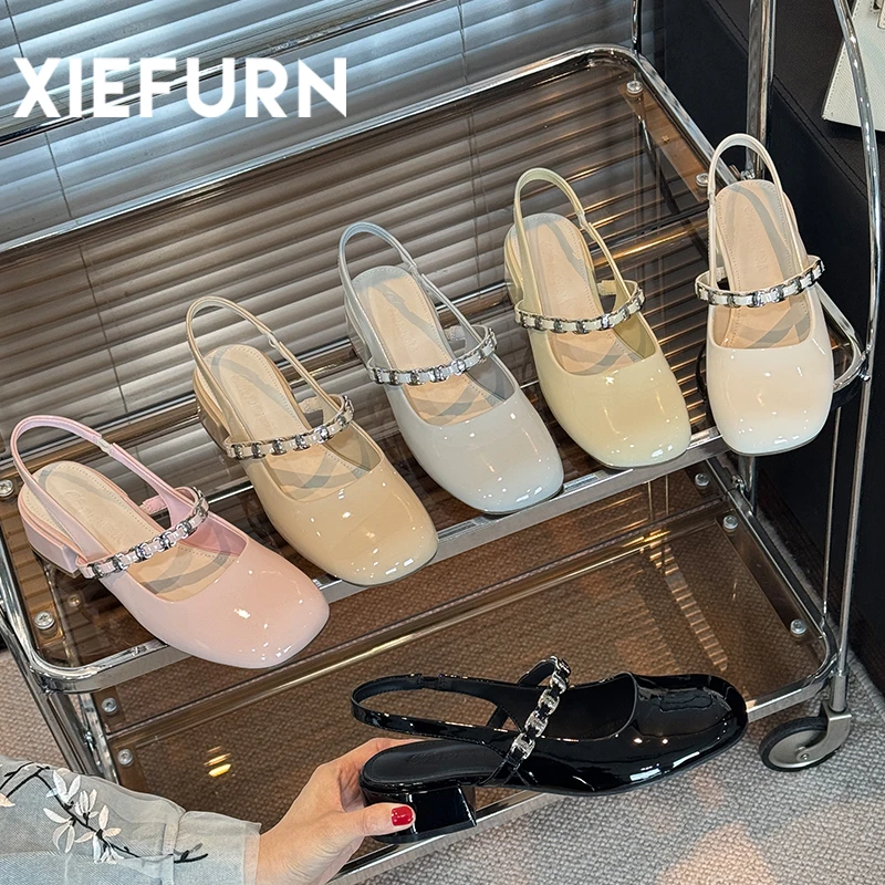 XIEFURN/鞋夫人法式气质玛丽珍女粗跟包头凉鞋2025夏季新款高跟鞋