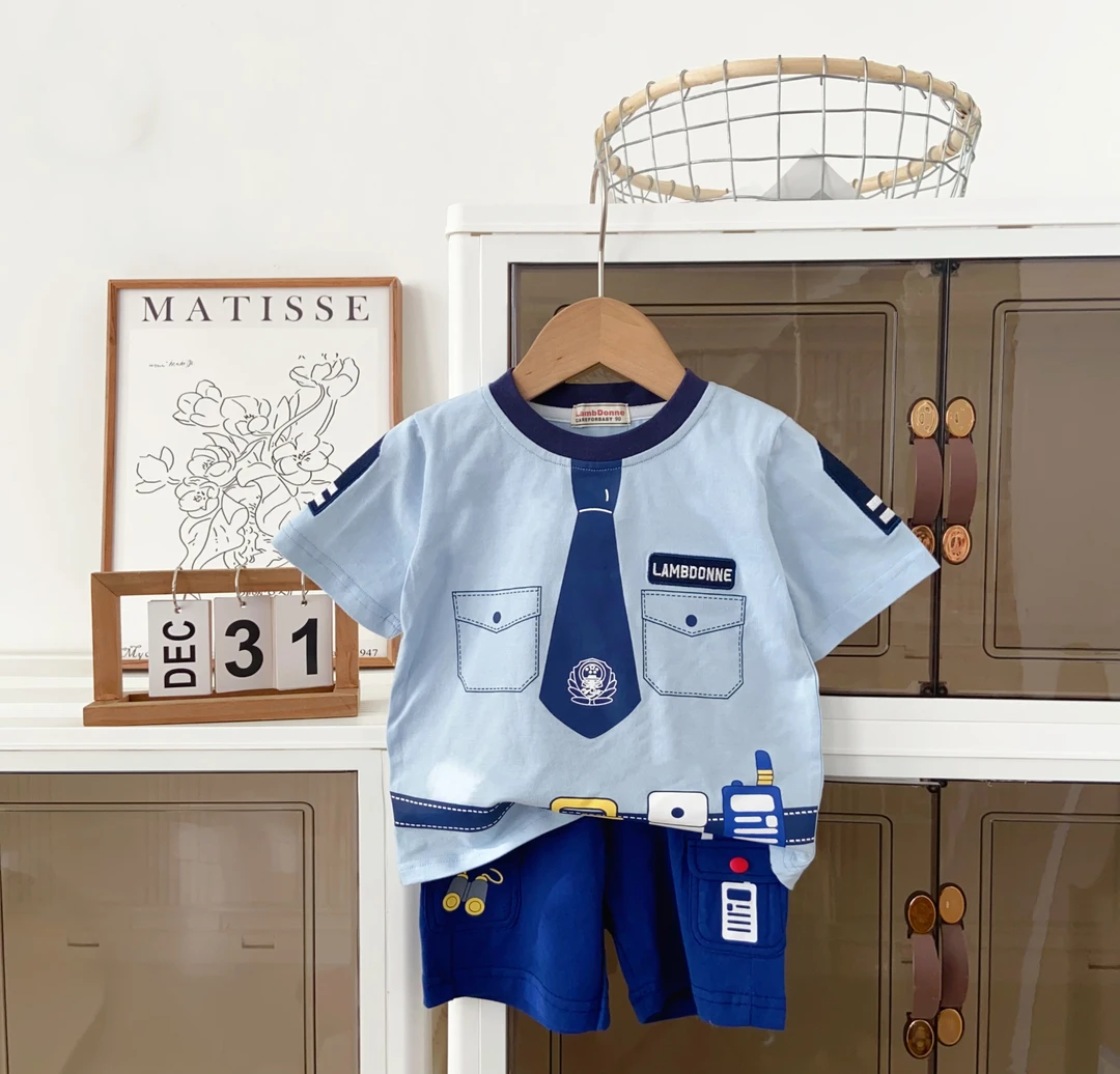 儿童童装男童休闲夏季夏装卡通运动洋气纯棉半袖薄款男孩小童套装