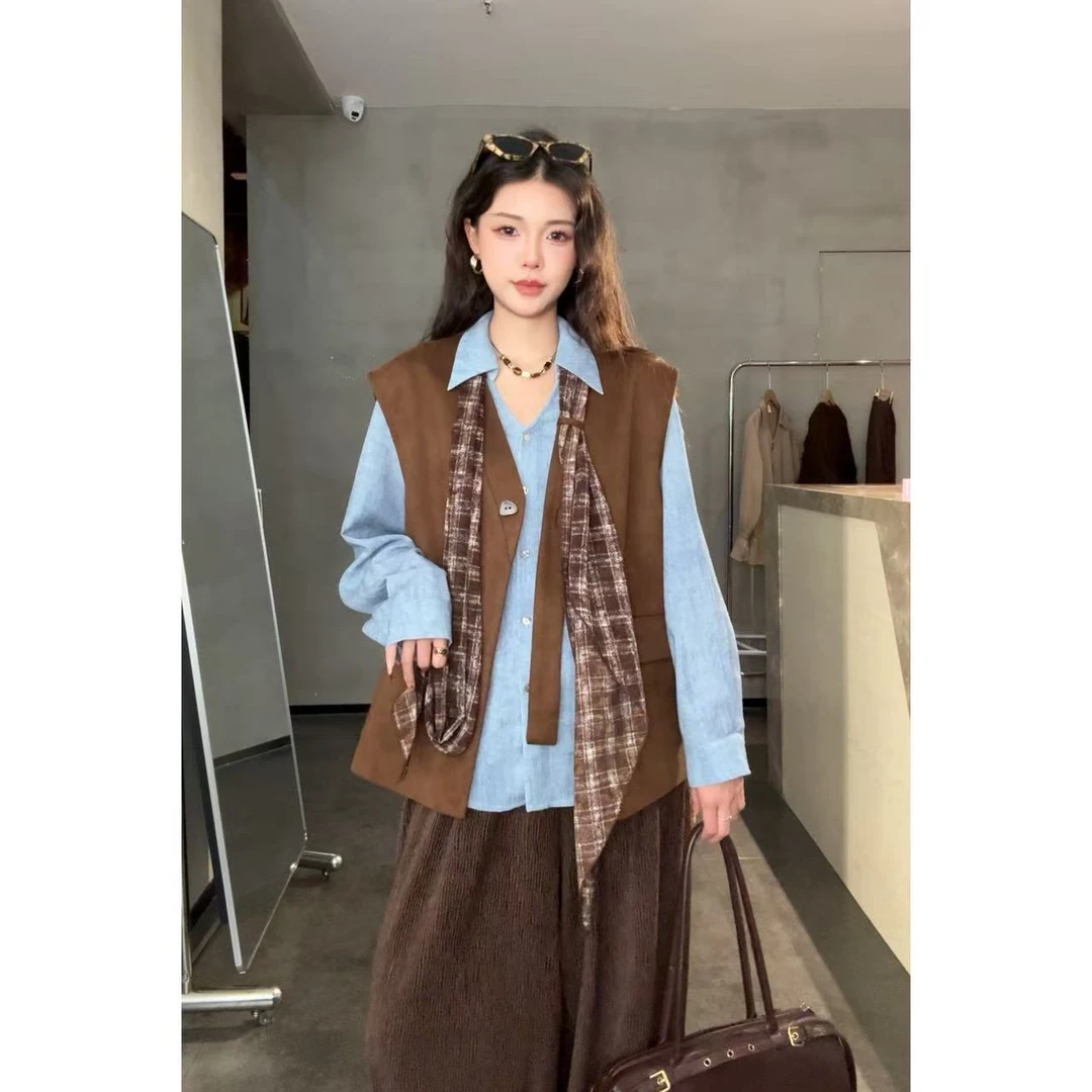 旻旻家马甲女小众设计感气质百搭复古风马甲背心外套女30296