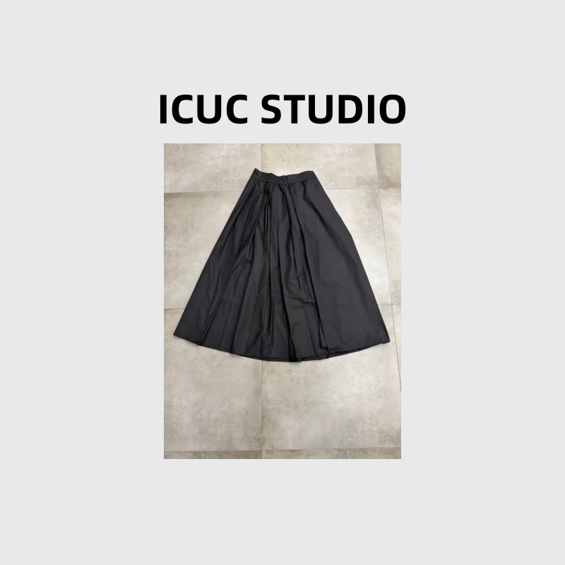 ICUC STUDIO-压褶纯色遮胯半身裙简约休闲松紧腰通勤百搭639