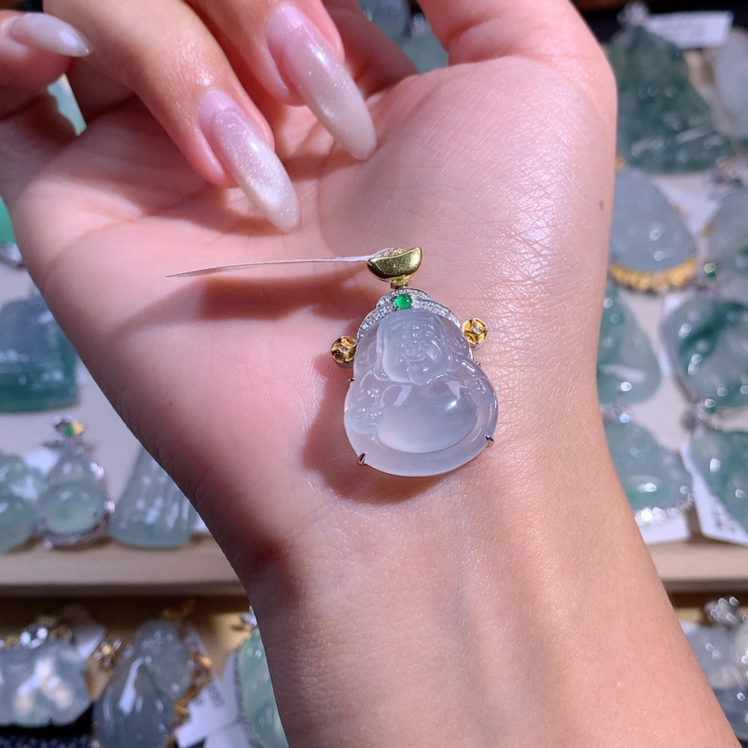 翡翠吊坠(不含链)18K金镶嵌