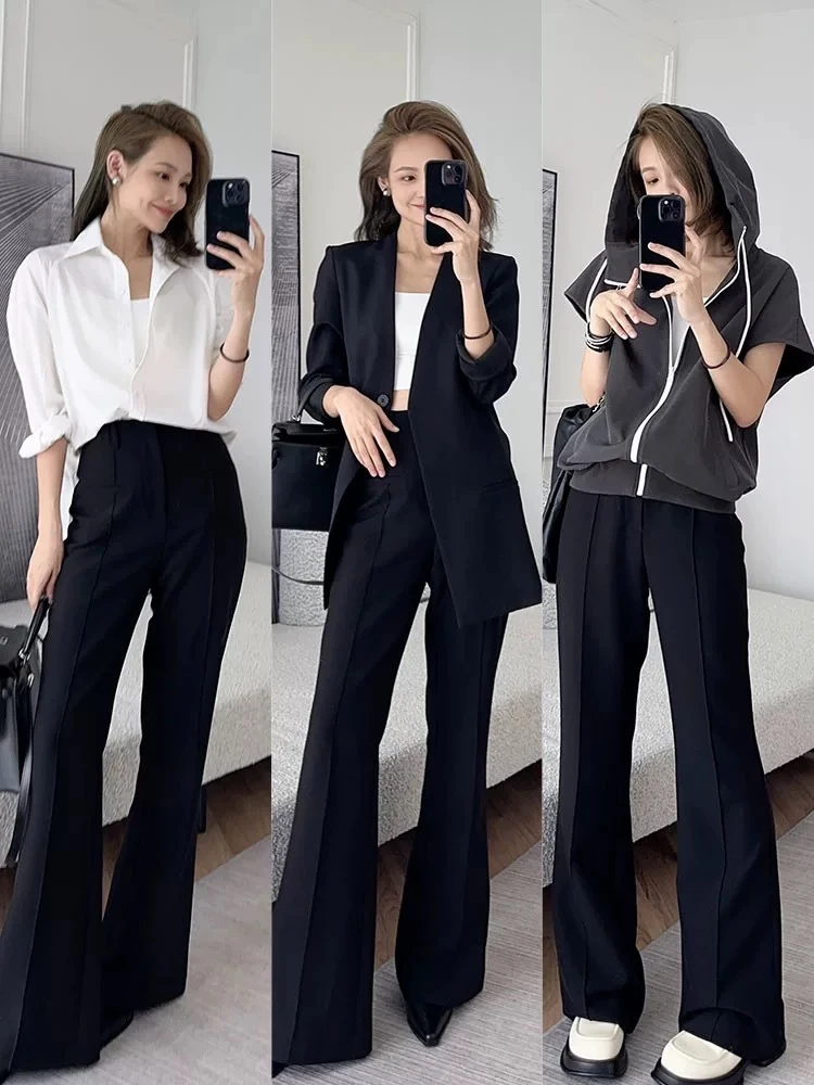 微喇女神裤女修身高腰显瘦弹力黑色高腰小黑裤