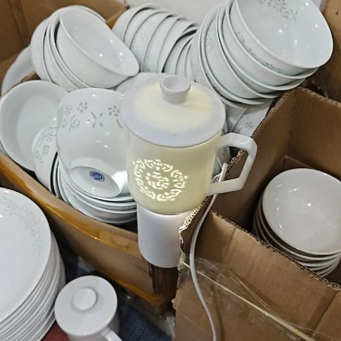 瓷玲珑福字办公杯两个带盖子微瑕疵