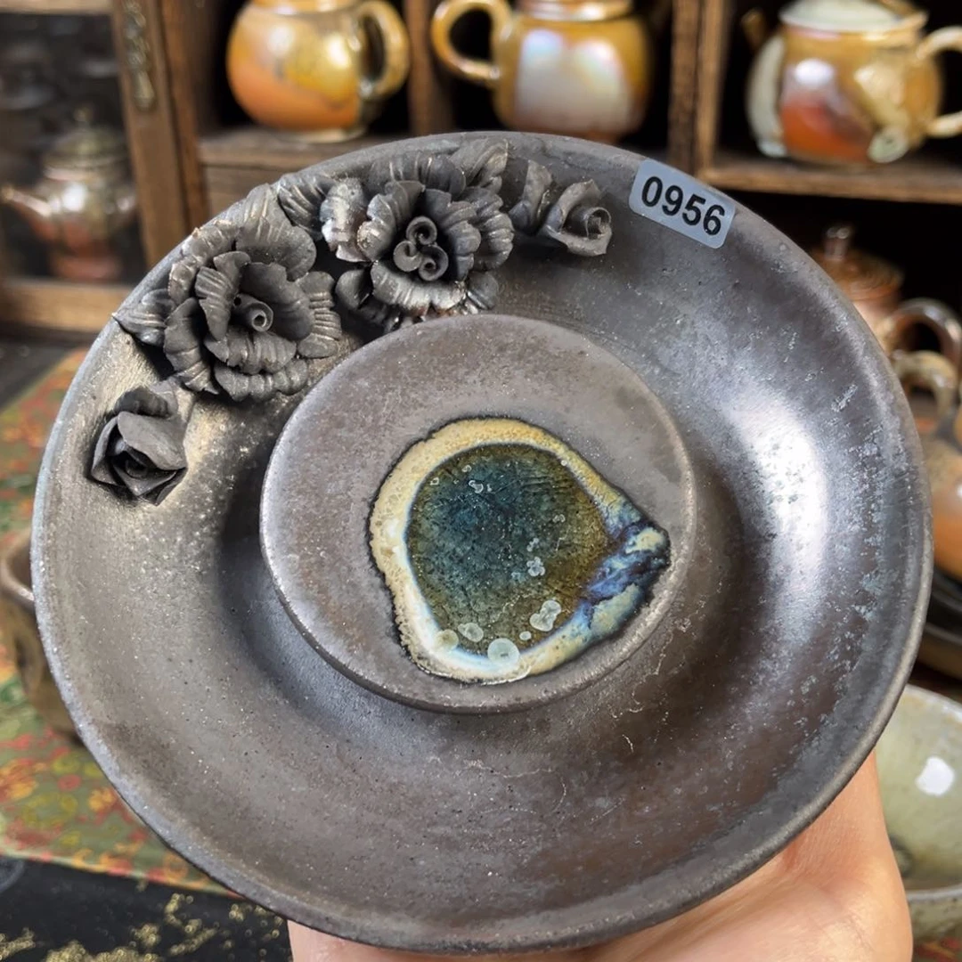 杯柴烧茶器铁胎壶承微瑕