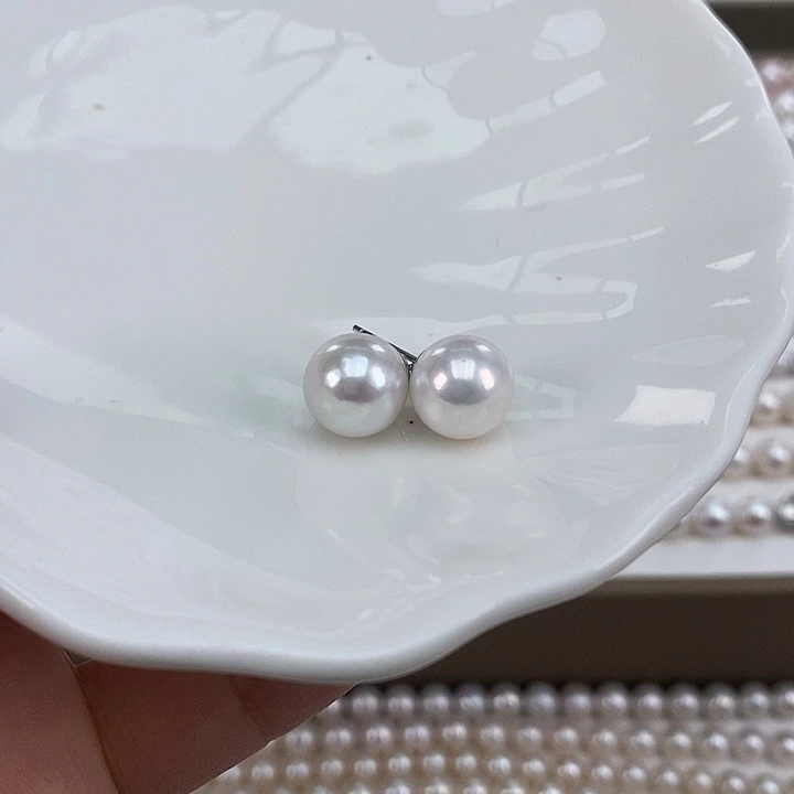 淡水珍珠耳饰银S925镶嵌11.冷白极强光耳钉