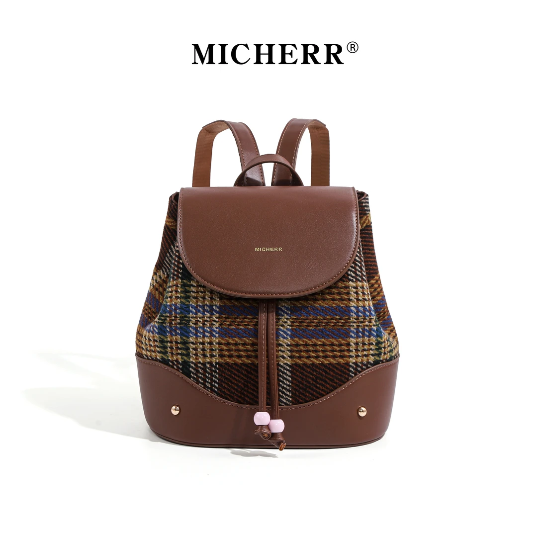 MICHERR原创设计英伦风双肩包女通勤时尚休闲小背包SU3482棕色