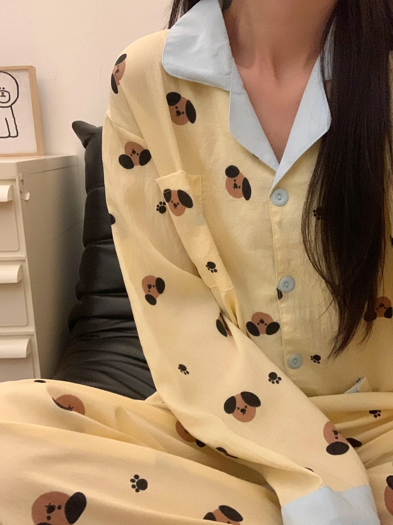 小清新韩版少女睡衣女秋冬季撞色领学生宿舍可外穿家居服套装