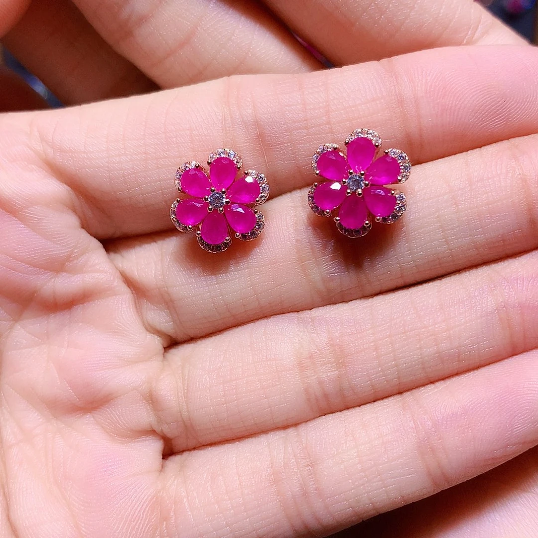 耳饰红宝石银S925镶嵌