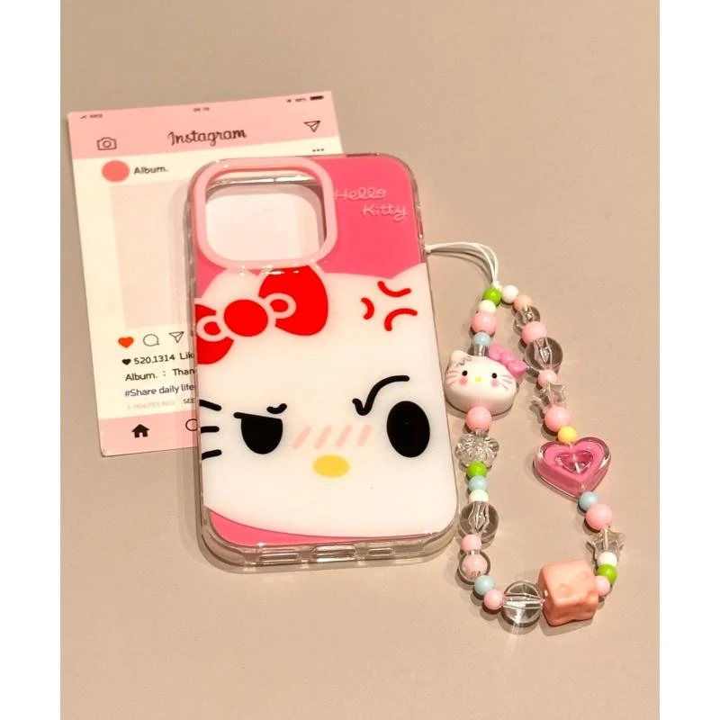 欧克里里粉底生气凯蒂猫适用iPhone16/15大孔手机壳华为P70vivo小