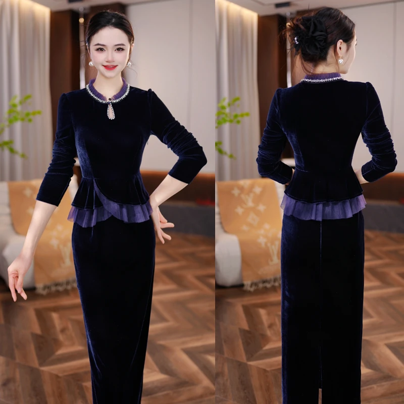 【靛影流光】2025冬季新款收腰显瘦洋气减龄轻奢女人味打底连衣裙