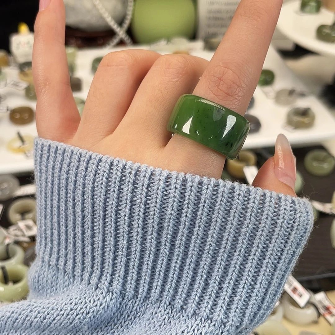 和田玉未镶嵌戒指h10乌兰海碧玉直切18.2不退换