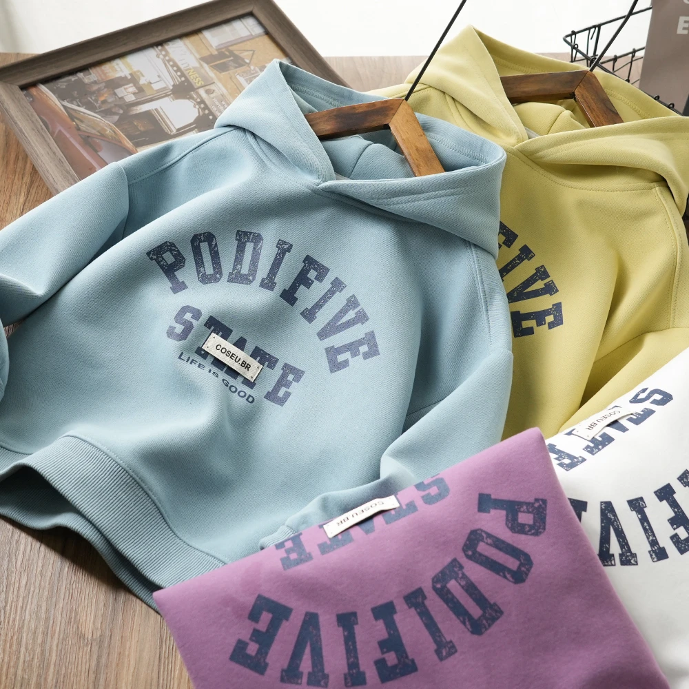 春季新款儿童字母印花百搭连帽卫衣中大童男童休闲上衣6168