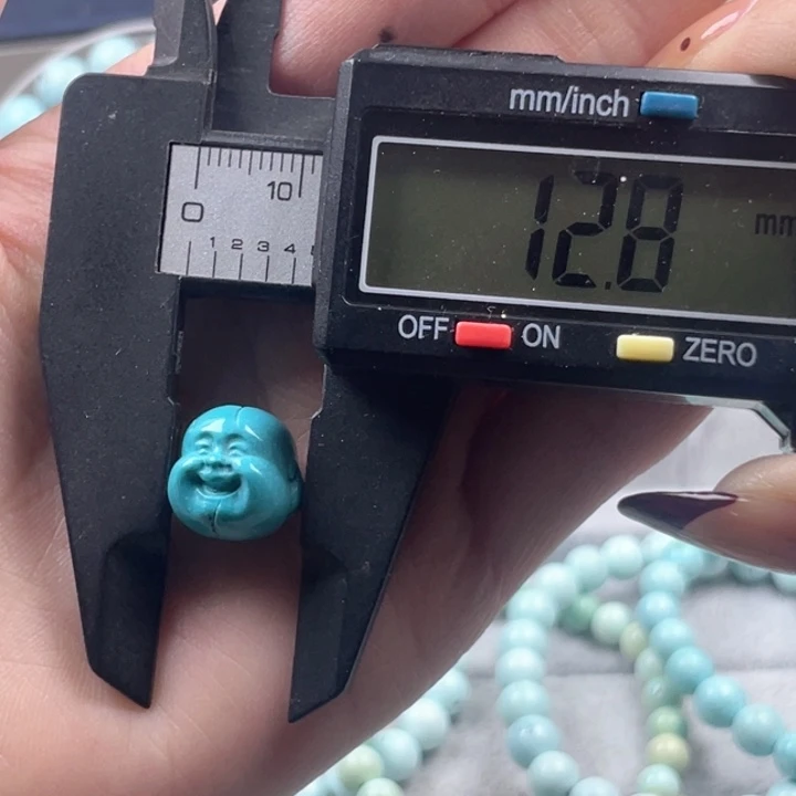 水晶珠宝半成品未镶嵌绿松雕刻笑佛12mm