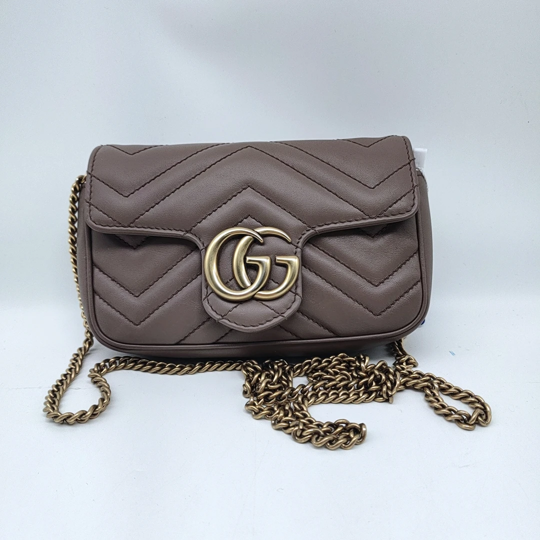 95新 GUCCI/古驰  藕粉色马蒙mini 链条包 1812 4811
