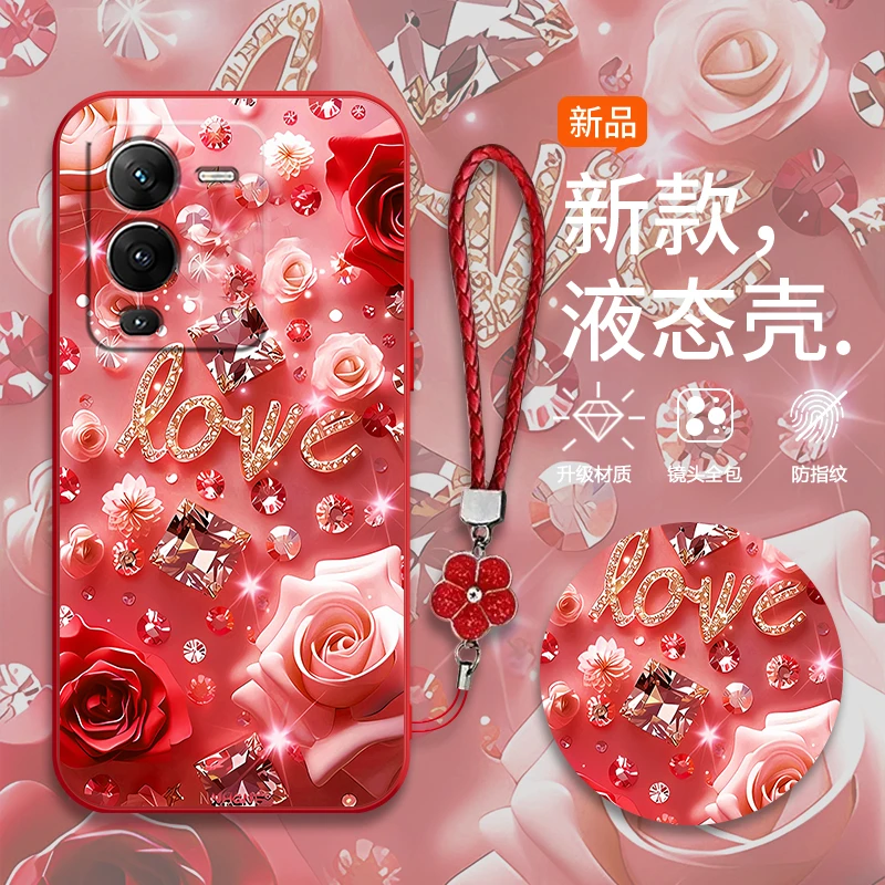 适用vivos15手机壳V2203A软硅胶创意国潮钻石玫瑰软壳潮保护套