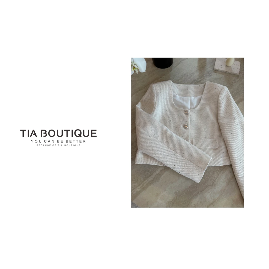 【瓦妮莎】千金风早春定制面料亮片高级短款外套WT0111