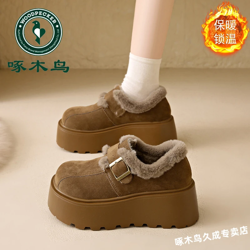 啄木鸟雪地靴女冬季加绒加厚毛毛勃肯棉鞋小个子零下40度防滑41码