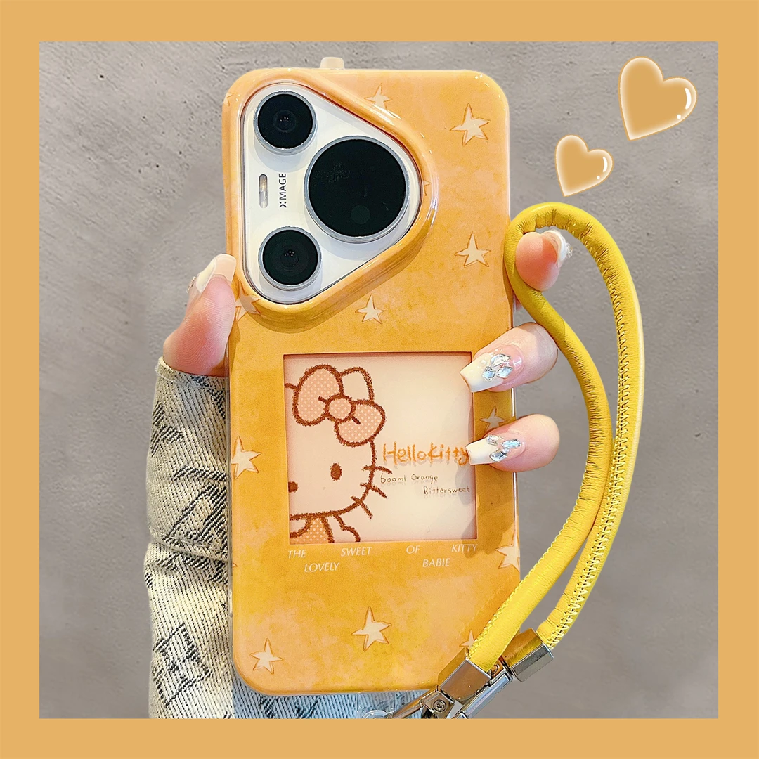 适用华为pura70pro+手机壳ins风可爱黄底镂空Kitty猫pura80pro女