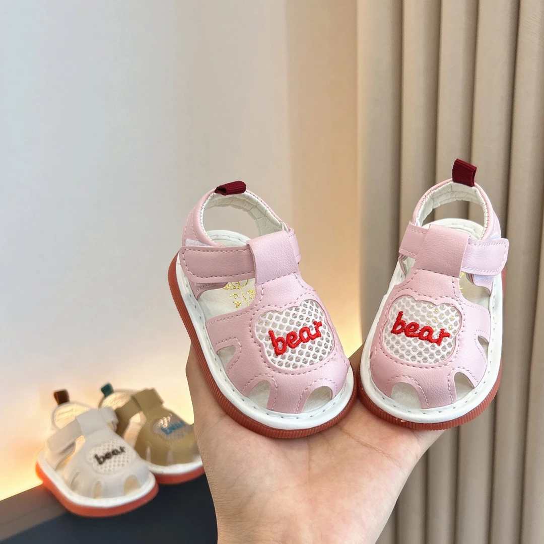 夏季网面宝宝叫叫鞋凉鞋婴儿学步鞋男女宝0-1-2岁防滑包头卡通鞋