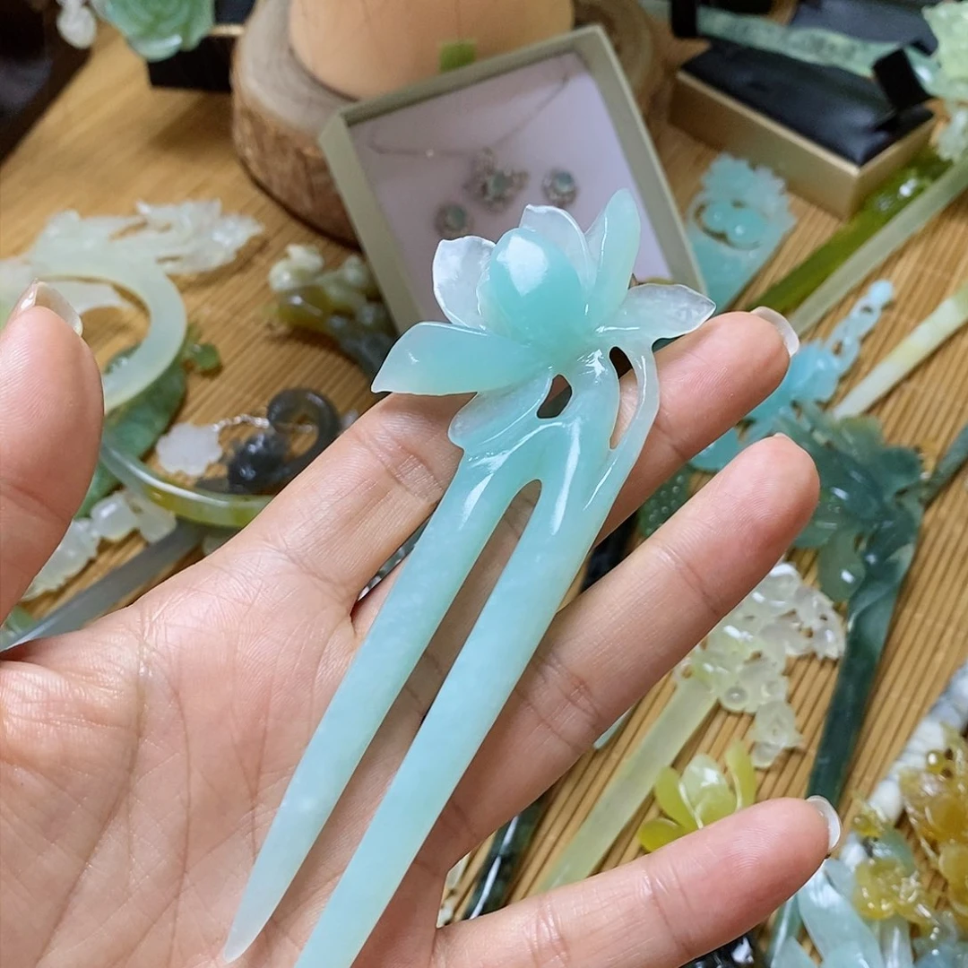 蛇纹石玉发簪未镶嵌艺****生