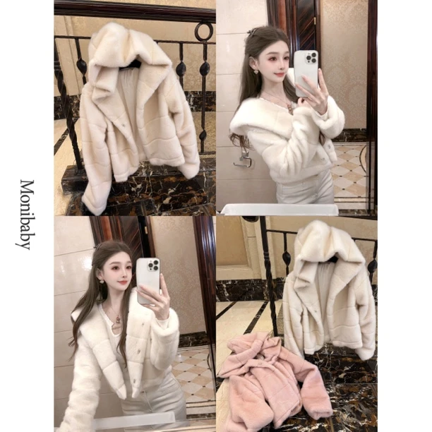 Moni【娇奢千金】秋冬不掉毛环保仿貂毛连帽软糯短款毛毛外套
