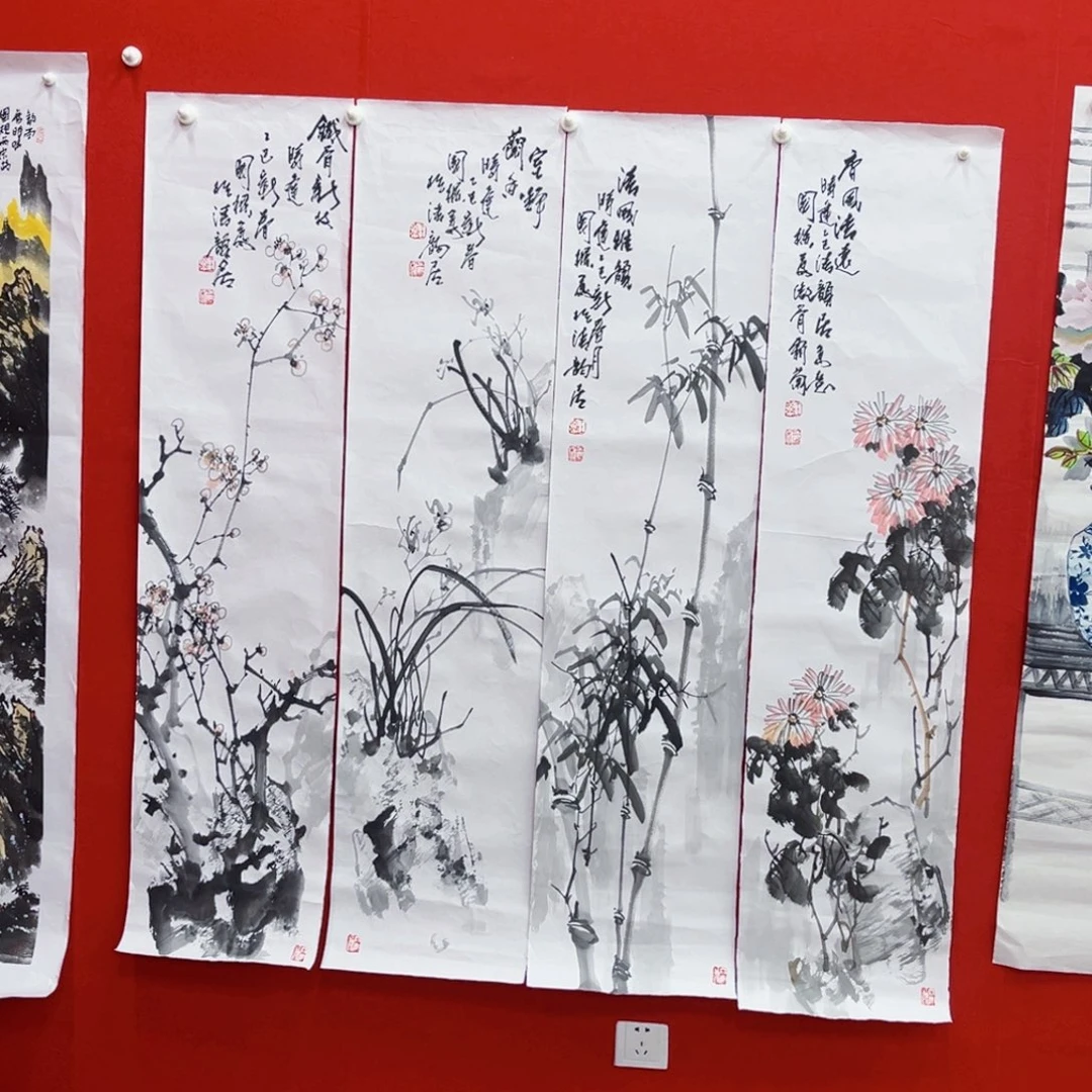 国画王国梁老师四尺对开梅兰竹菊