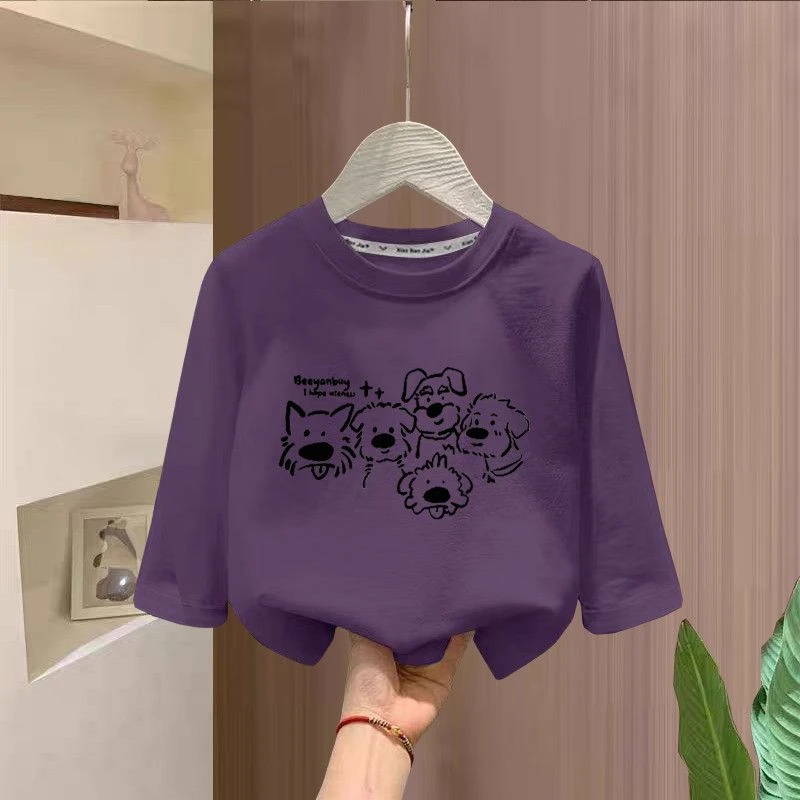 儿童春秋季新款纯棉中大童长袖T恤男女童宝宝卡通布布上衣打底衫t