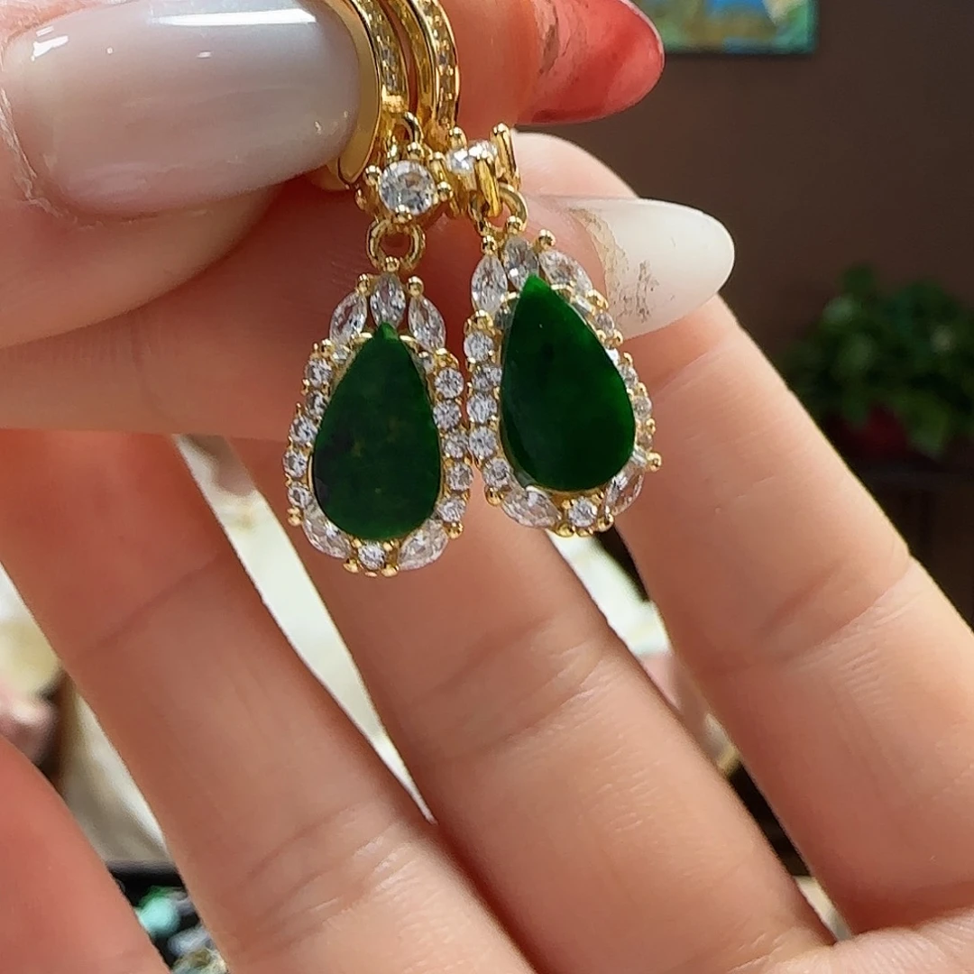 翡翠耳饰银S925镶嵌耳饰