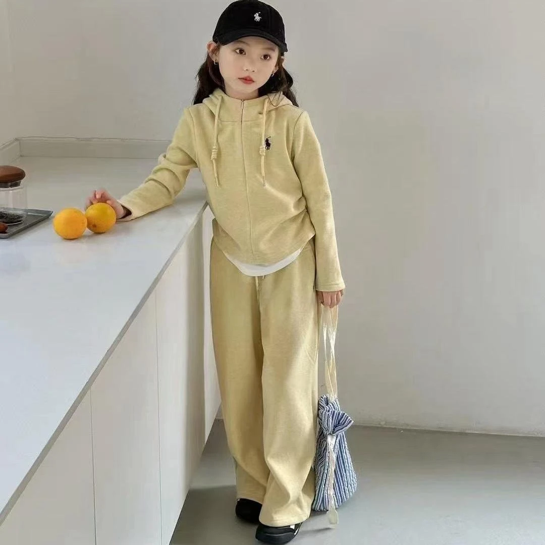 韩国女童洋气连帽卫衣套装时髦2025春秋装女孩阔腿裤两件套学生装
