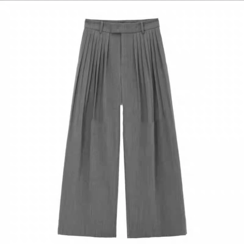 Avvenn 设计师品牌25早春新品休闲褶皱长裤女直筒高腰显瘦时尚女