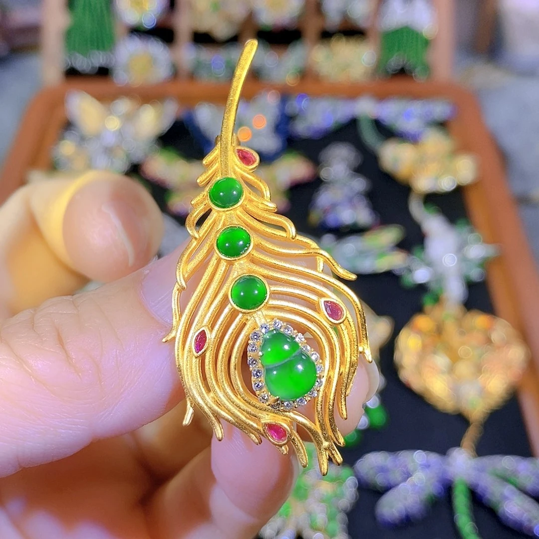 吊坠(不含链)银S925镶嵌翡翠