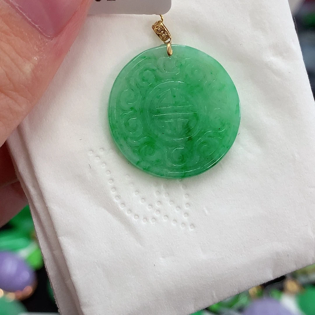翡翠18K金镶嵌吊坠(不含链)