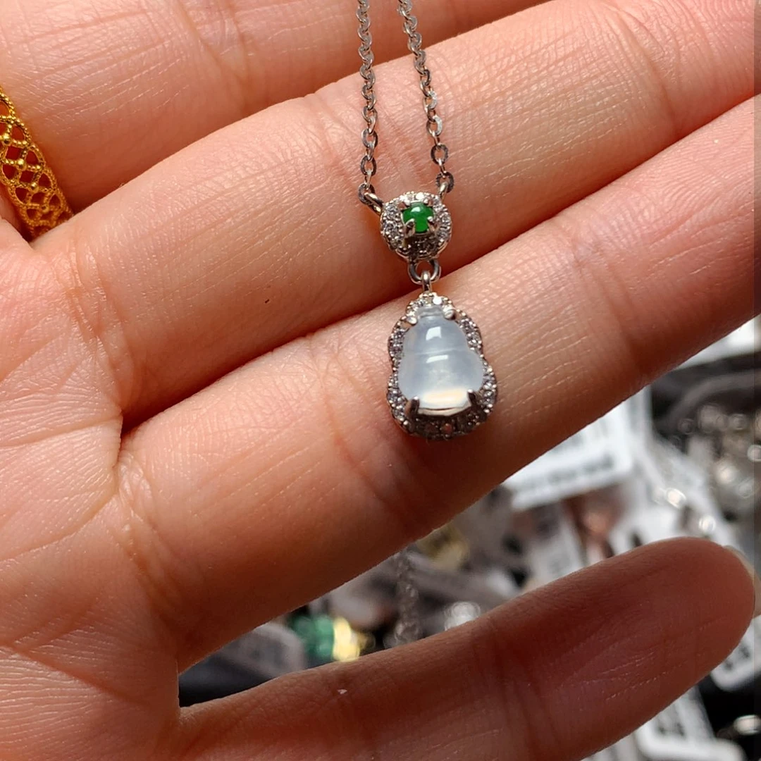 翡翠戒指银S925镶嵌天然翡翠吊坠