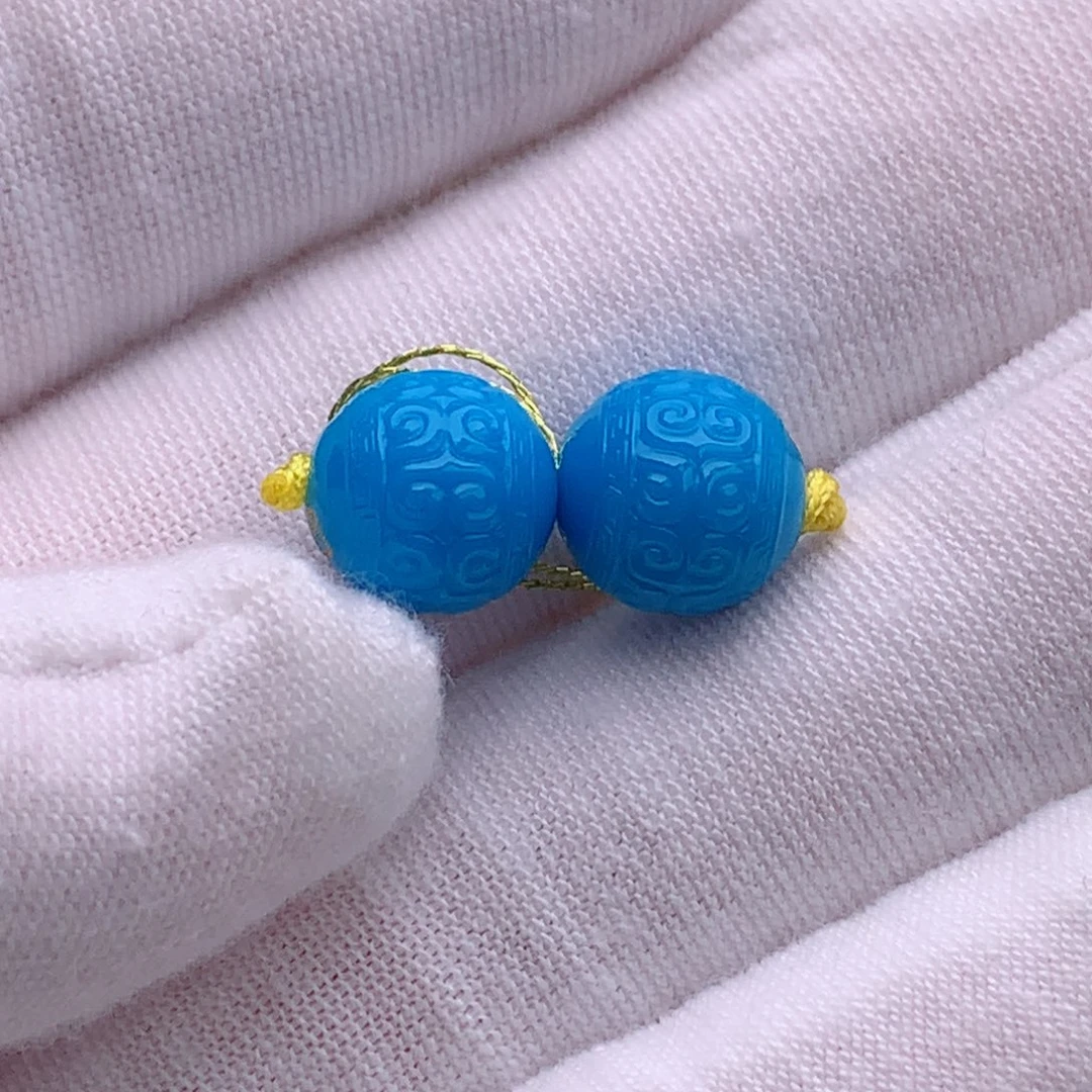 未镶嵌绿松石珠宝奇石9.4mm精品回纹对珠