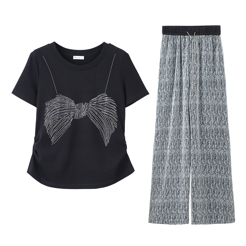 微胖定制~【满目星河】夏季新款设计感时尚亮闪上衣+长裤JDH002