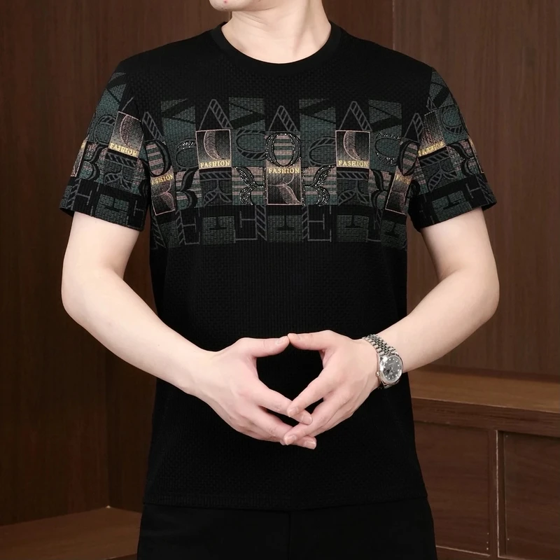 轻奢潮牌2025款高品质男士时尚个性夏季潮流修身印花速干短袖T恤