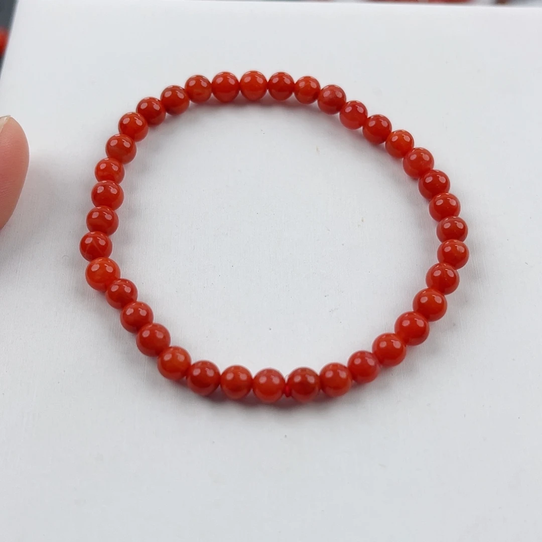 手链未镶嵌南红玛瑙瓦西柿子红满色满肉圆珠单圈5mm