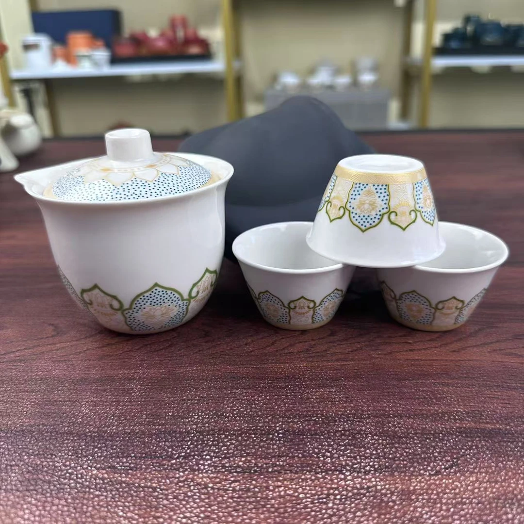 Z0162 白/清韵壶+3斗笠杯/灰小胶囊包