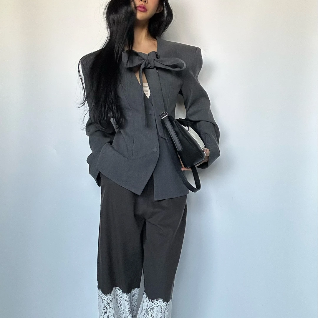 VIVISPLENDID19899#（定制款NO退NO换）蝴蝶结可拆卸收腰西装