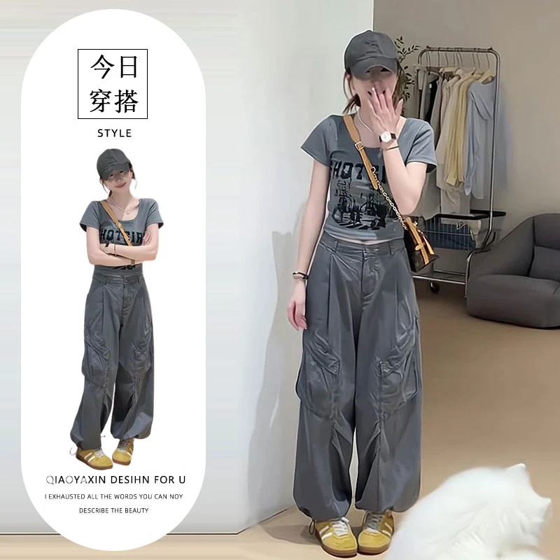 夏季一整套装女2025新款韩版休闲风流行短袖时尚潮流休闲裤两件套