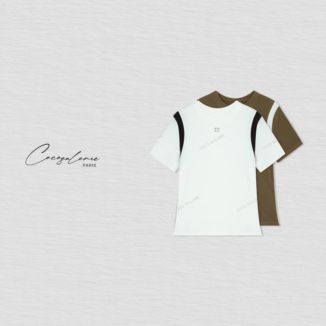 韩彬彬"双肩包"天丝羊毛夏日穿搭设计感拼接时髦短袖T恤622S-2