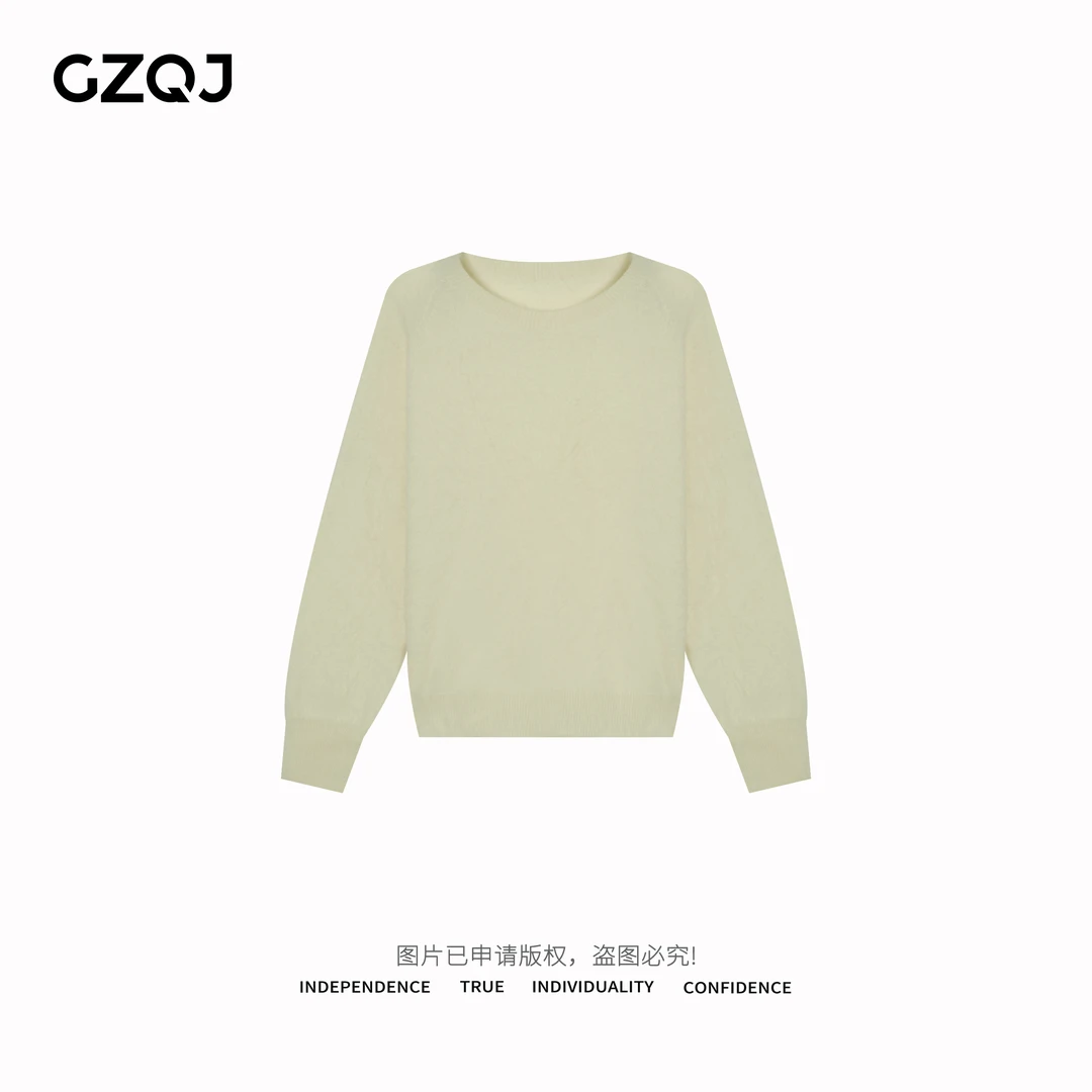 广州琴姐【心动女生】100绵羊毛衫慵懒圆领长袖套头毛衣针织女0863