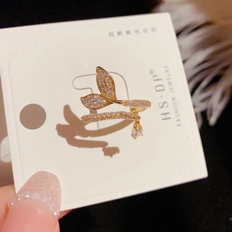 铜合金锆石戒指 Z2410 锆石鱼尾戒指开口戒女配饰