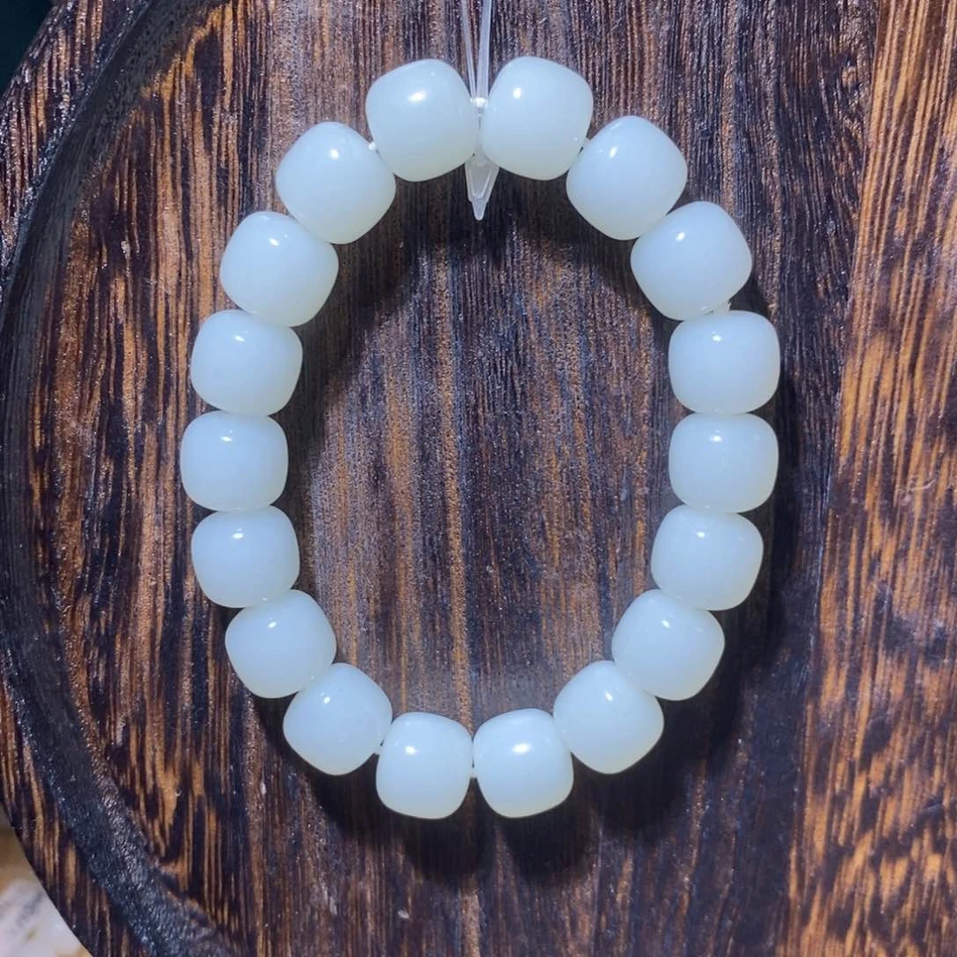 和田玉手串未镶嵌白*儿卡12老型