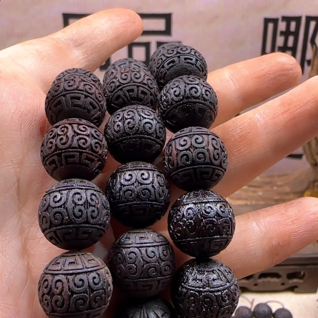 降真香手串/手链畅*1.5x48东枝奇楠黑油回纹雕